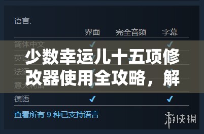 少數(shù)幸運兒十五項修改器使用全攻略，解析其在資源管理中的重要性及高效應用技巧