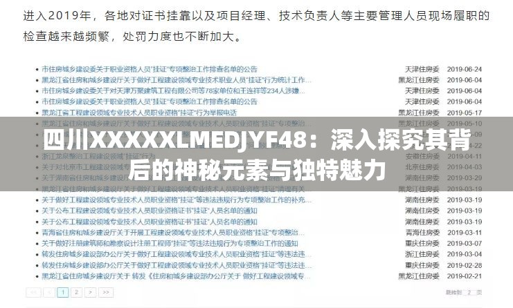 四川XXXXXLMEDJYF48：深入探究其背后的神秘元素與獨特魅力