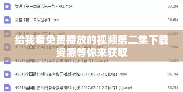 給我看免費(fèi)播放的視頻第二集下載資源等你來獲取